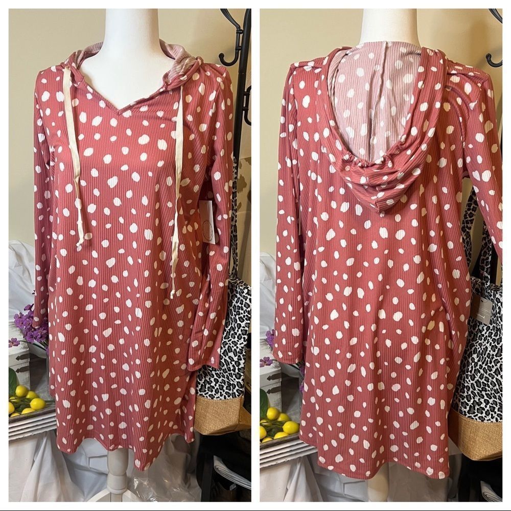 Mauve Dalmatian Print Hooded Long Sleeve Dress